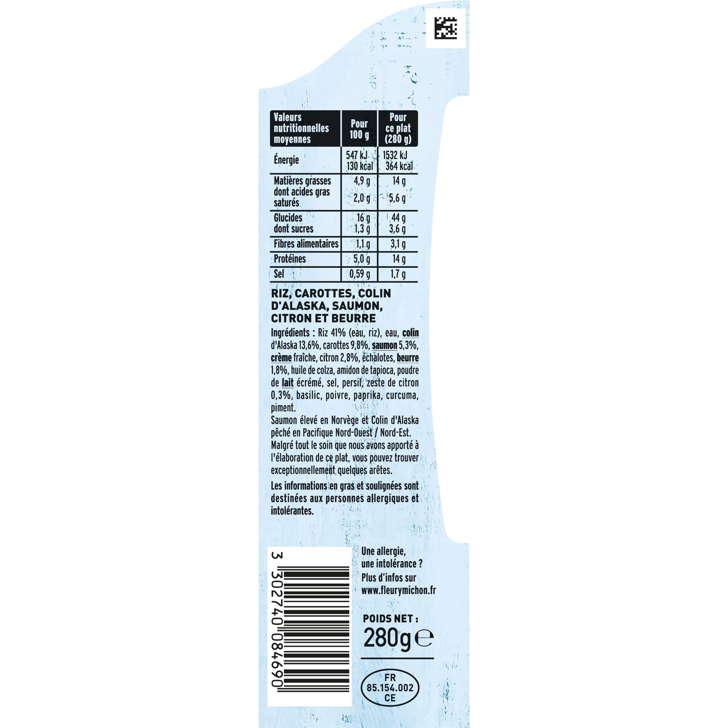 Plat cuisiné duo de poissons riz, sauce citron - FLEURY MICHON - La barquette de 280 G - Frais 2 jours et +