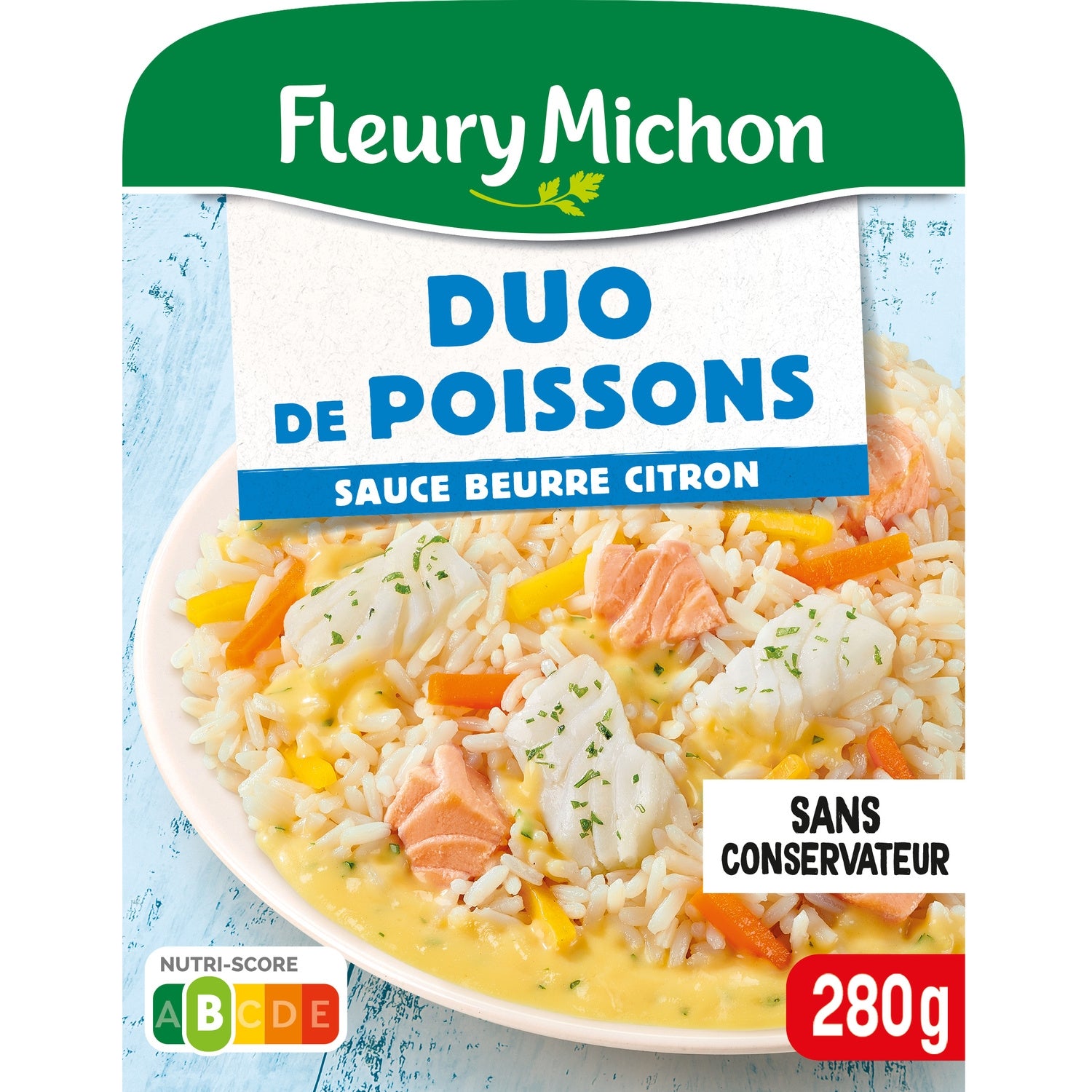Plat cuisiné duo de poissons riz, sauce citron - FLEURY MICHON - La barquette de 280 G - Frais 2 jours et +
