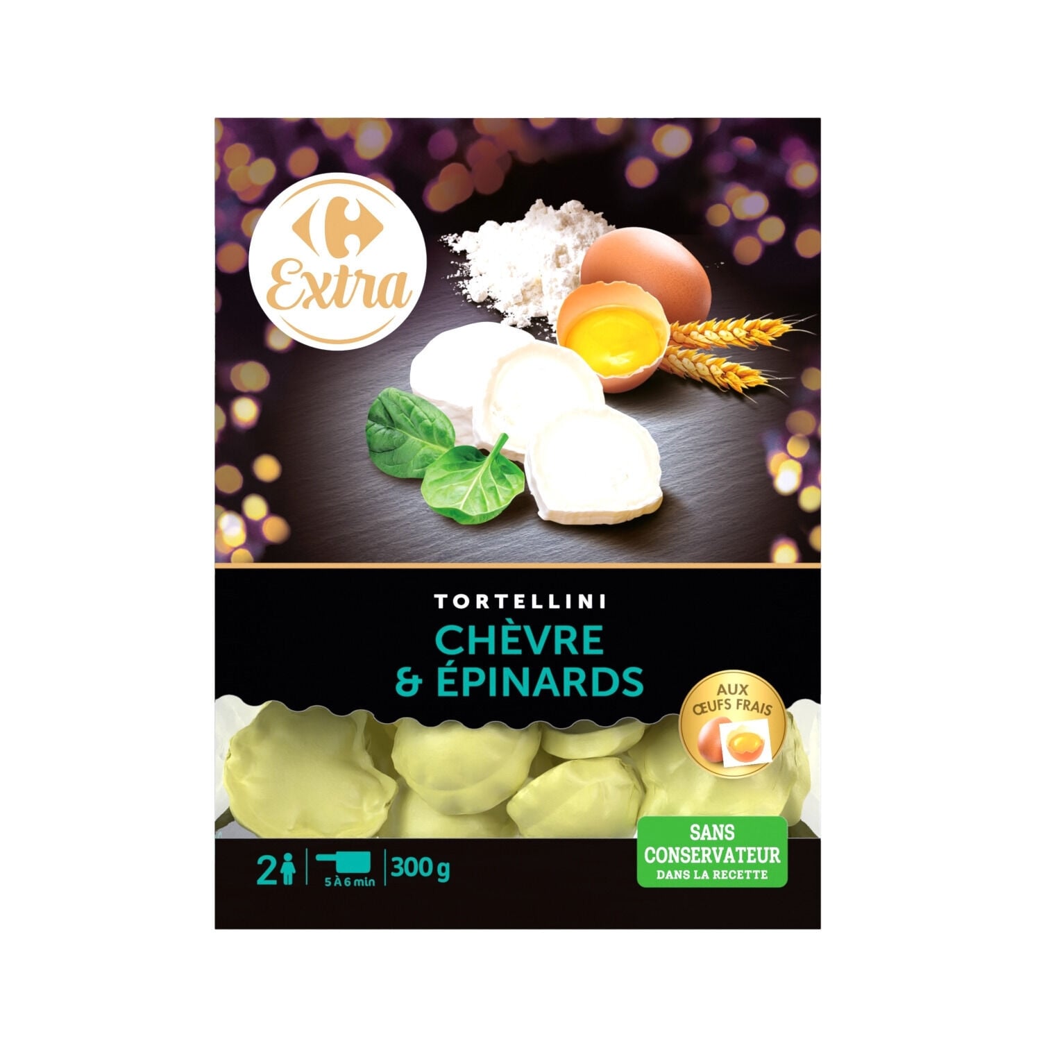 Pâtes Fraîches Chèvre & Épinards - CARREFOUR EXTRA - La barquette de 300 G - Frais 2 jours et +