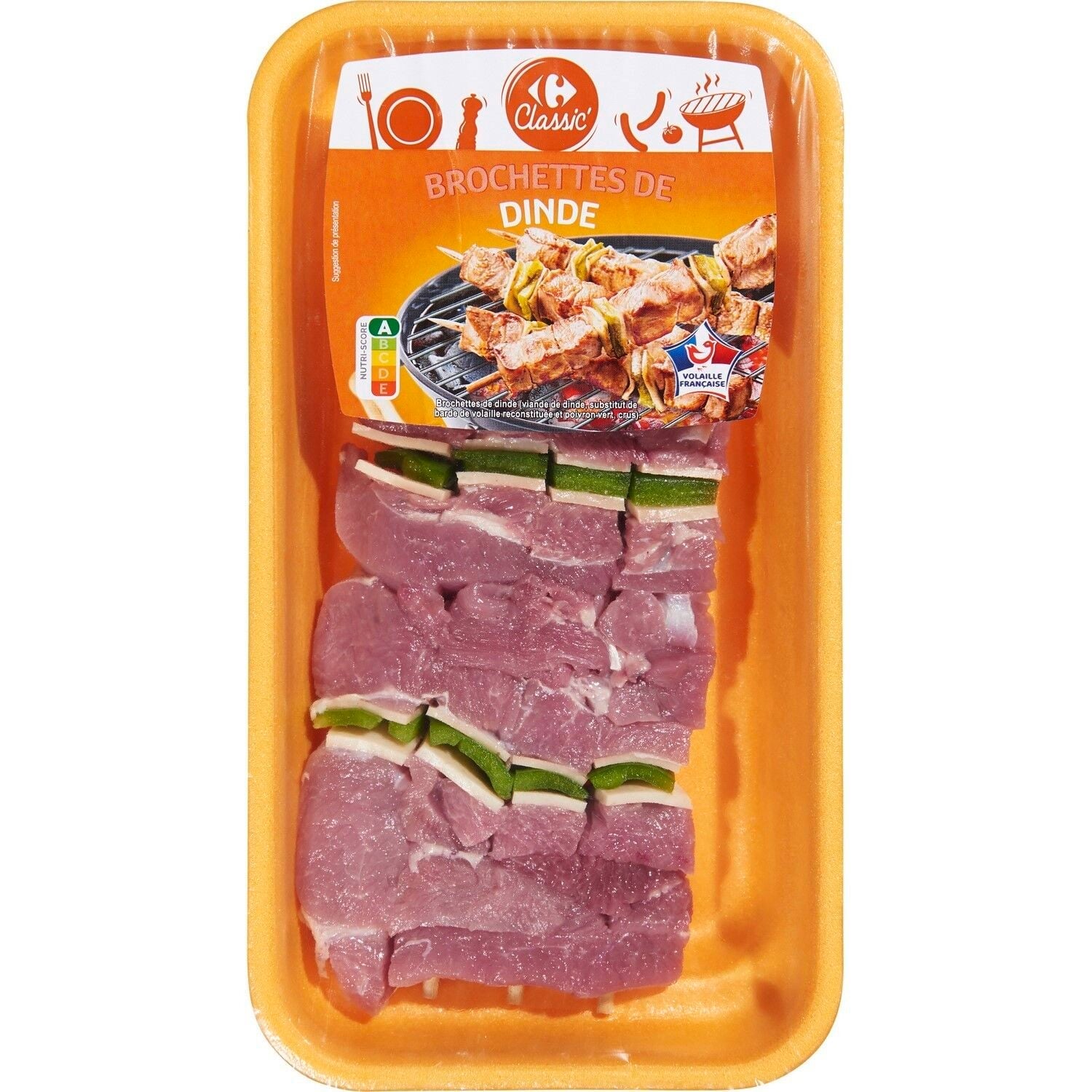 Brochette de Dinde - CARREFOUR CLASSIC - La barquette de 4 PCS - 380 G - Frais 2 jours et +