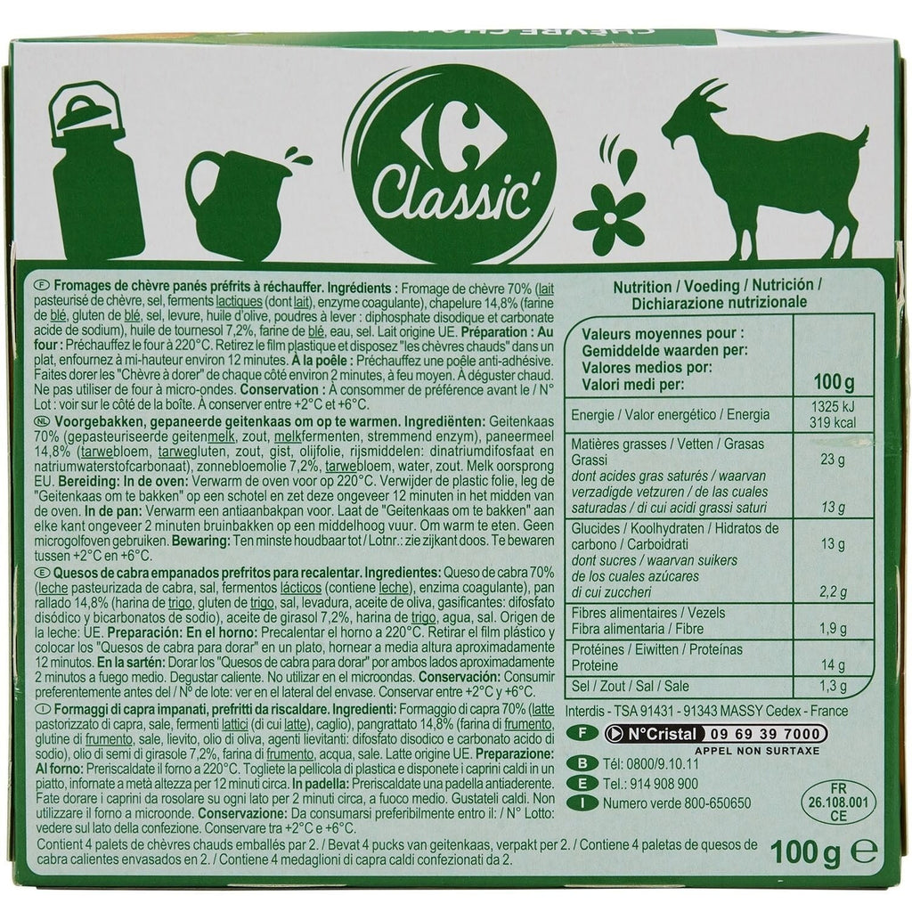 Chèvre chaud prêt à dorer - CARREFOUR CLASSIC - La boîte de 100 G - Frais 5 jours et +