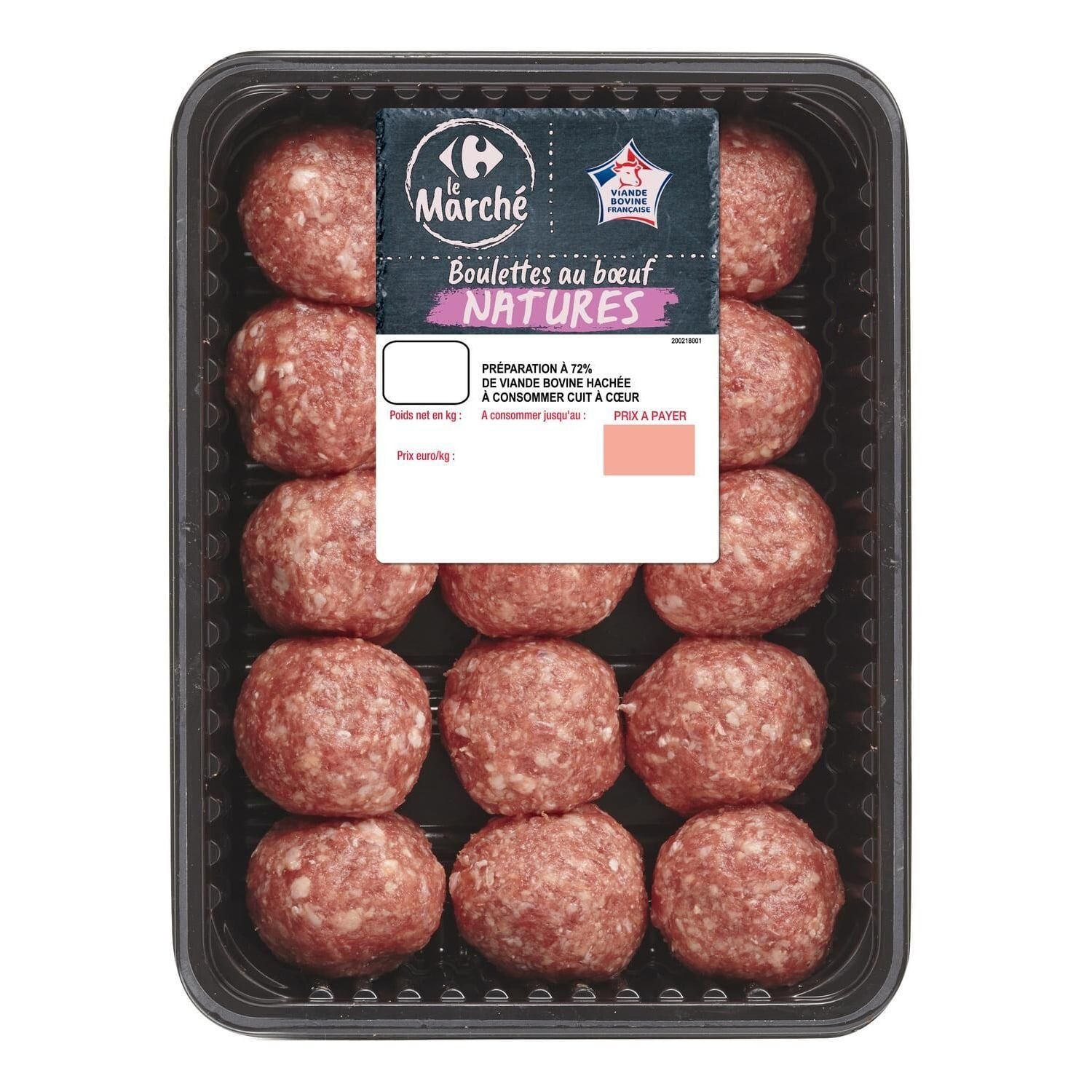 Boulettes de Bœuf Natures - CARREFOUR LE MARCHE - La barquette de 15 PCS - 375 G - Frais 2 jours et +