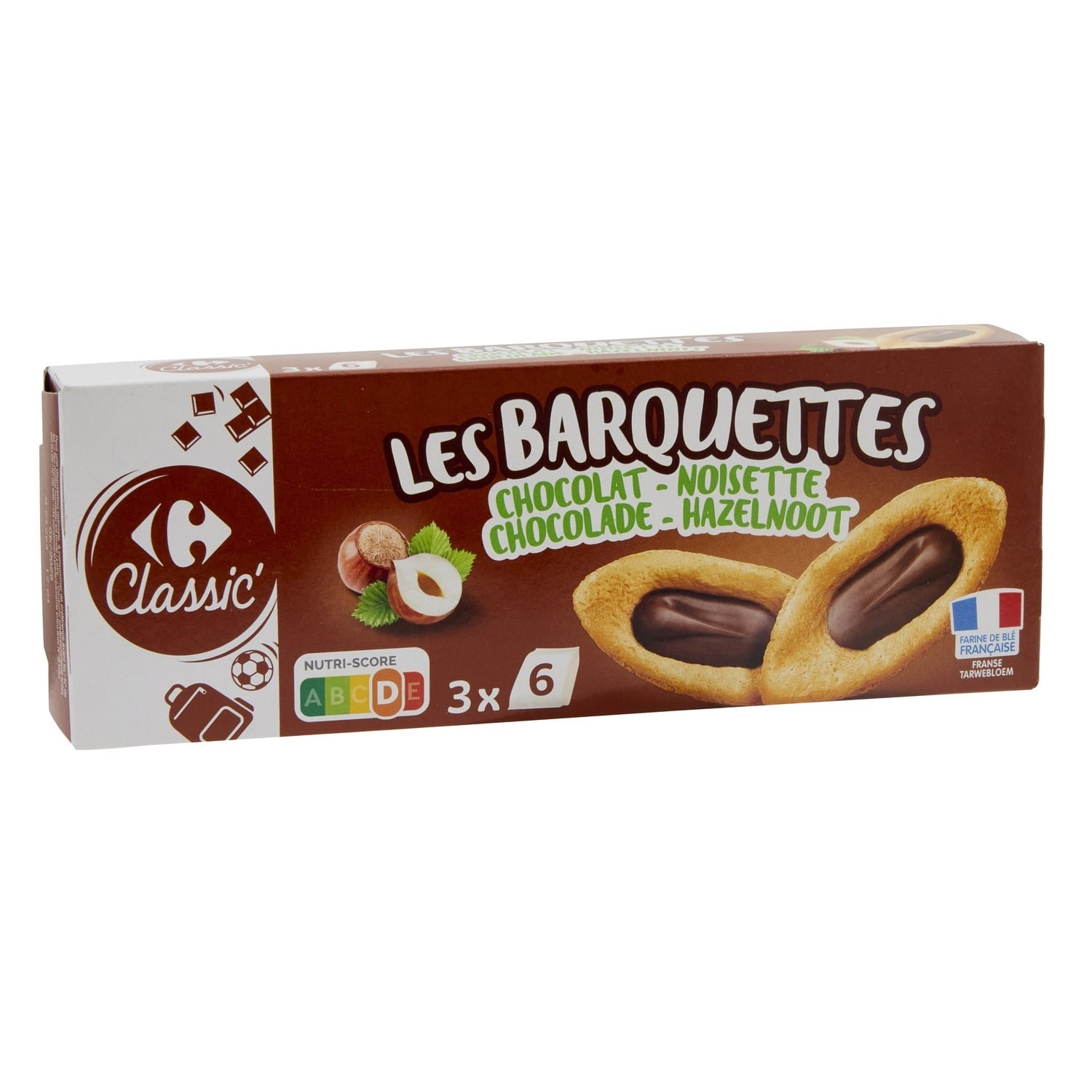 Biscuits barquettes choco noisette - CARREFOUR CLASSIC - La boîte de 120 G