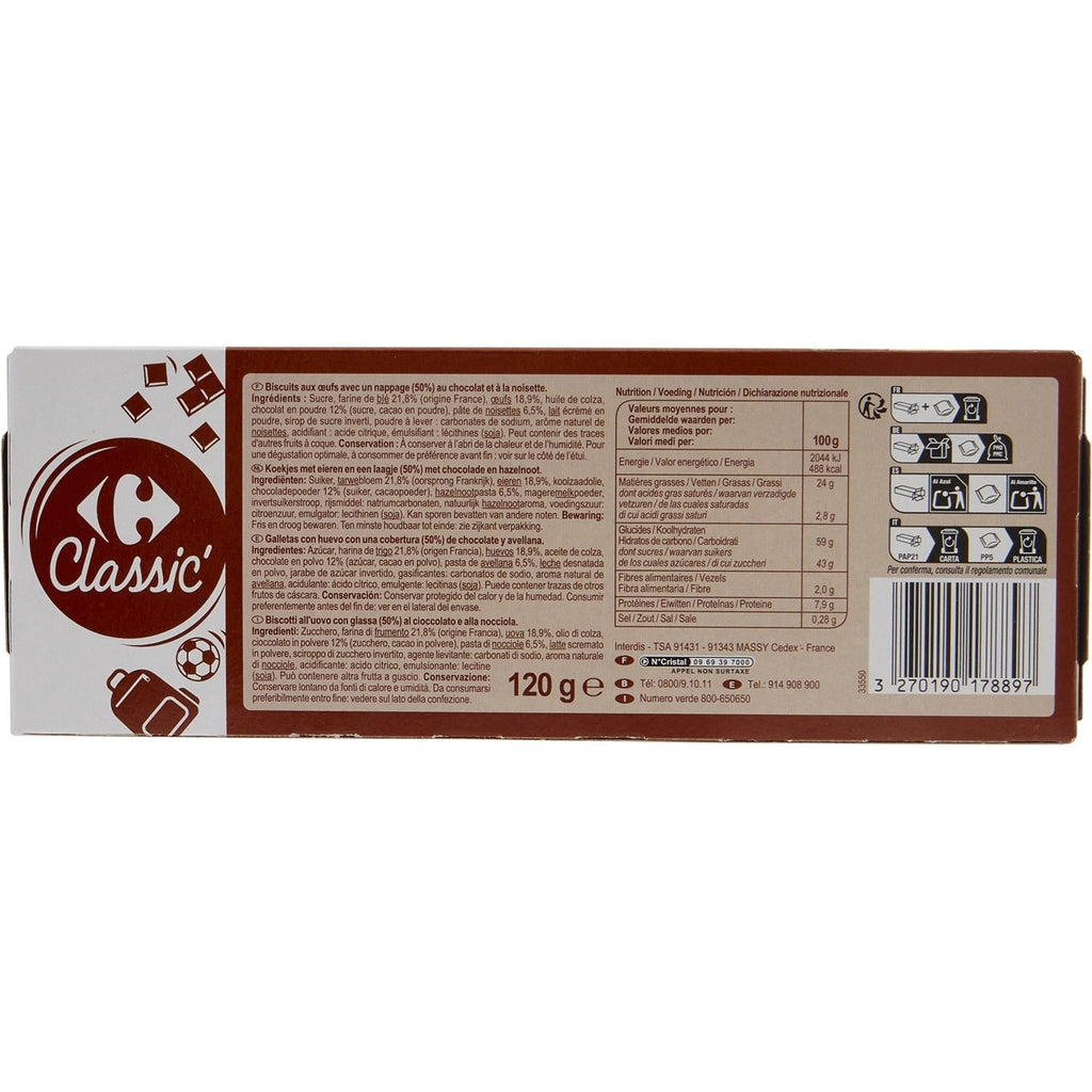 Biscuits barquettes choco noisette - CARREFOUR CLASSIC - La boîte de 120 G