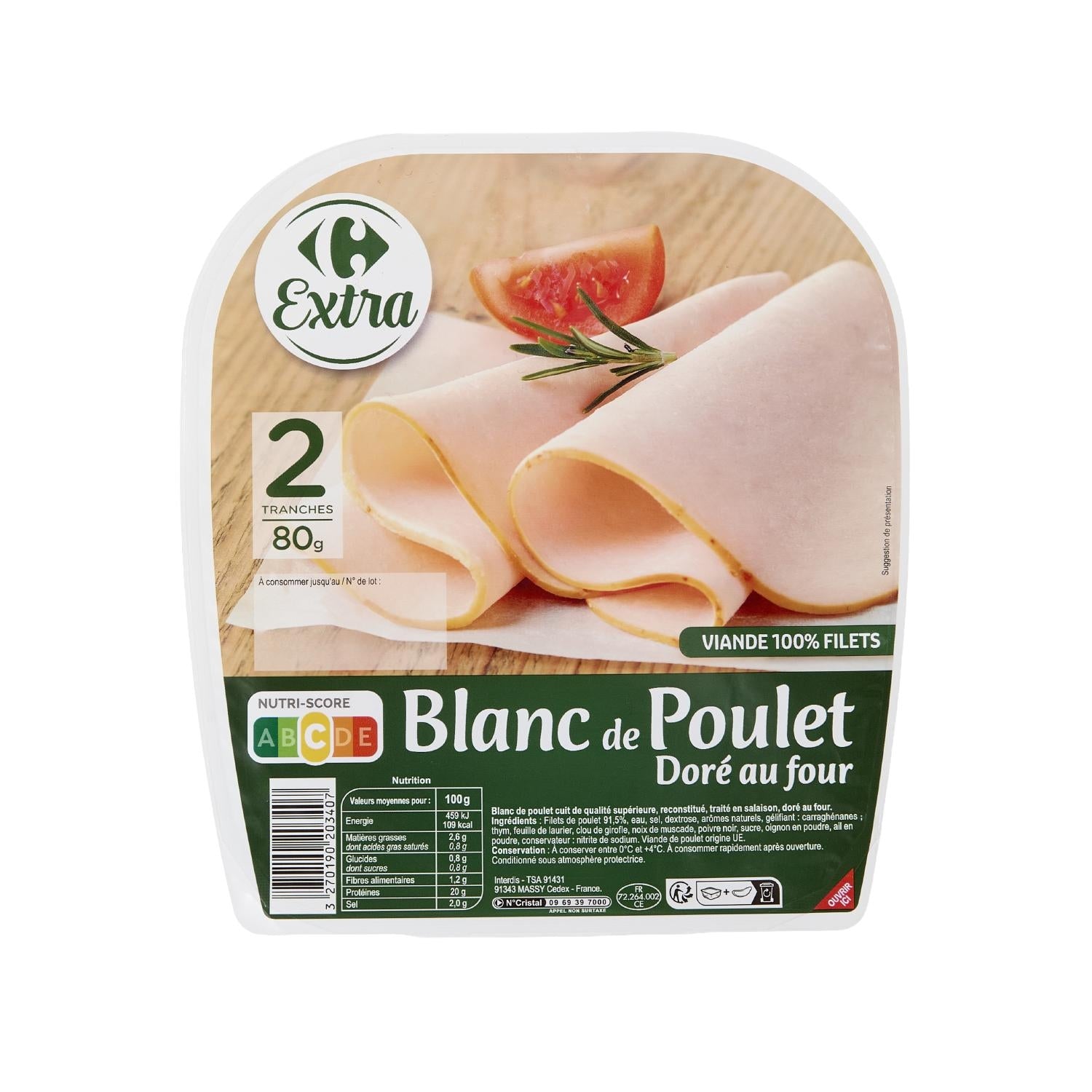 Blanc de poulet Doré au Four - CARREFOUR EXTRA - Le paquet de 2 PCS - 80 G - Frais 5 jours et +