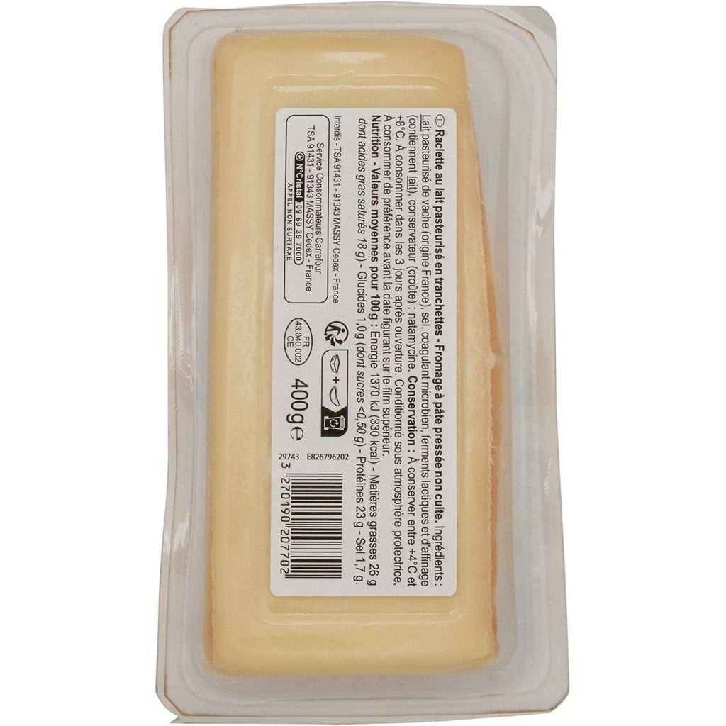 Fromage à Raclette Classique - CARREFOUR - ORIGINAL- La barquette de 400 G - Frais 5 jours et +