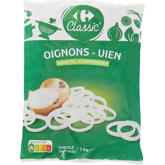 Oignons émincés - CARREFOUR CLASSIC - Le sachet de 1 KG - Frais 3 semaines et +