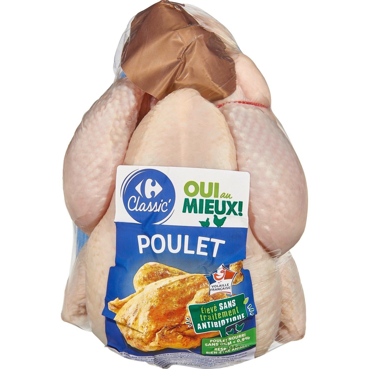 Poulet Entier Blanc Prêt à Cuire - CARREFOUR CLASSIC - Le poulet de 1.300 KG - Poids variable - Frais 2 jours et +