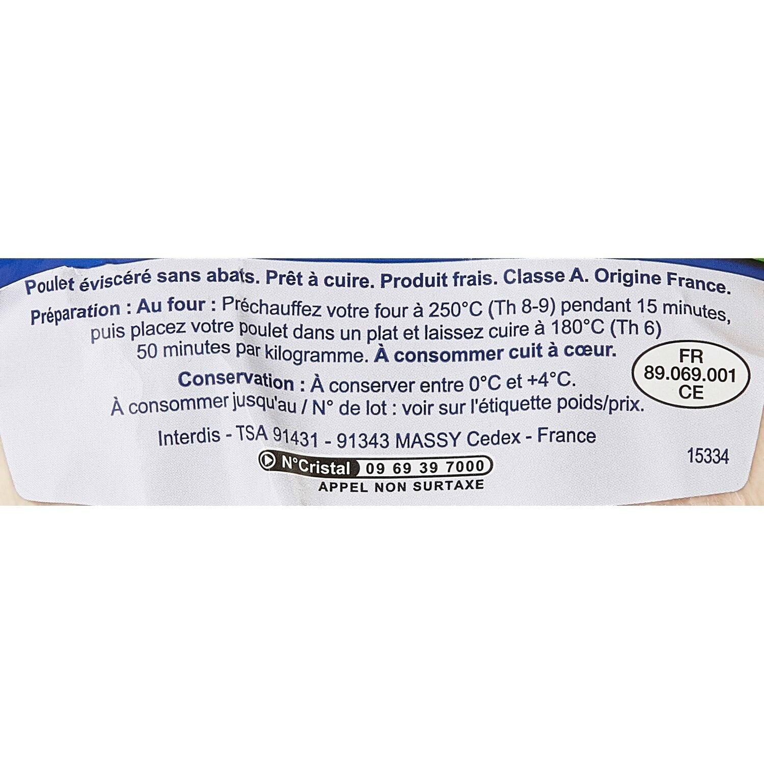 Poulet Entier Blanc Prêt à Cuire - CARREFOUR CLASSIC - Le poulet de 1.300 KG - Poids variable - Frais 2 jours et +