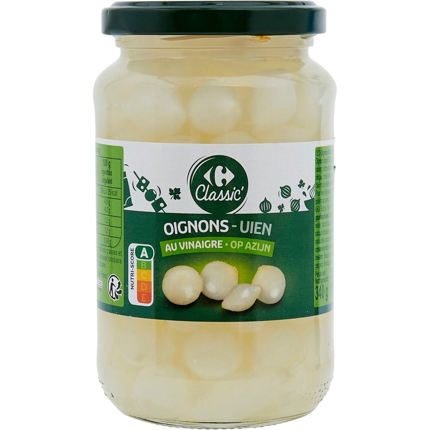 Oignons Extra-Fins au Vinaigre - CARREFOUR CLASSIC - Le bocal de 190 G net égoutté