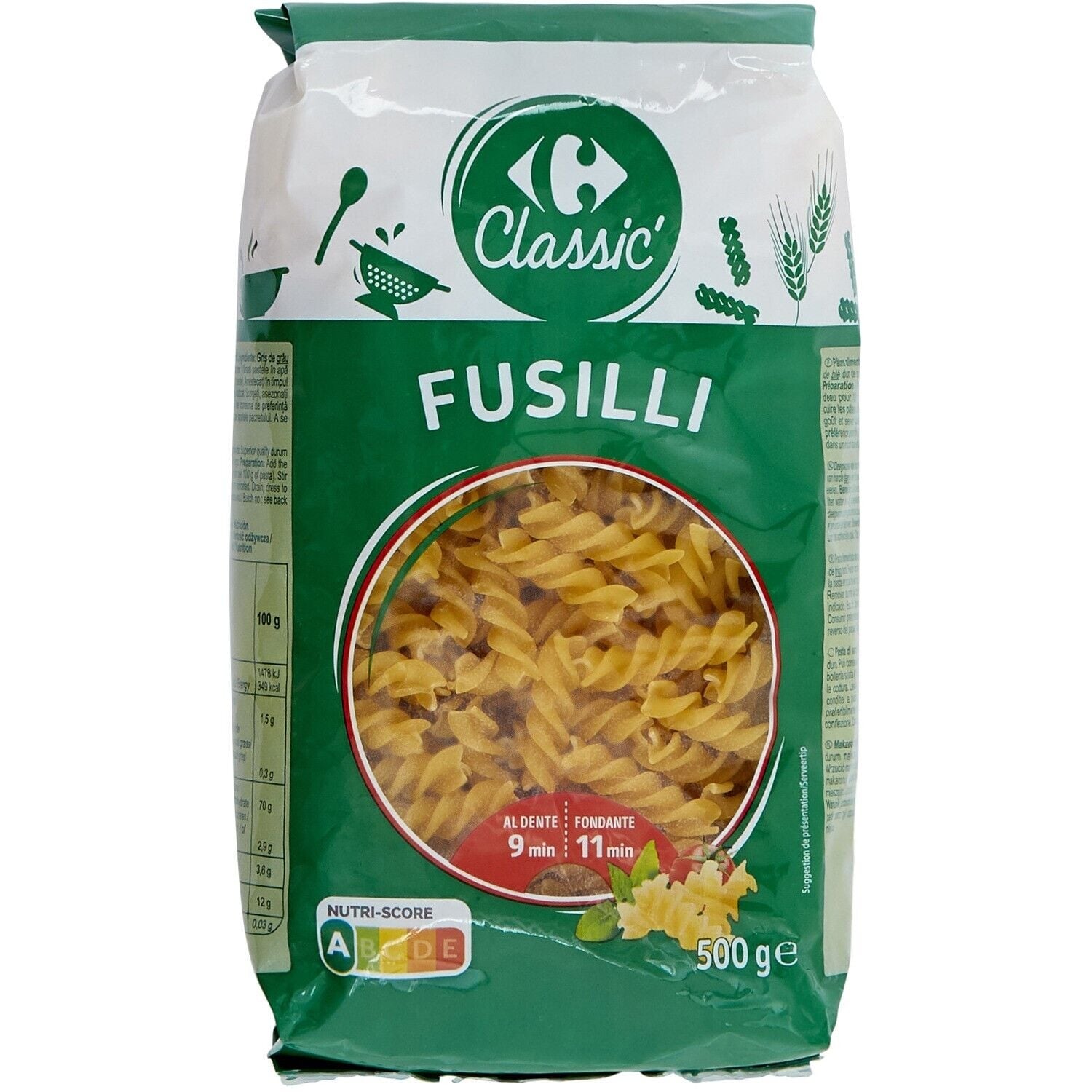Pâtes fusilli classic - CARREFOUR CLASSIC - Le paquet de 500.G