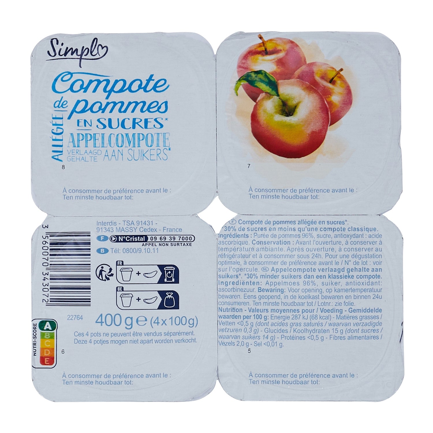 Compote de pommes - SIMPL - Les 4 pots de 100 G