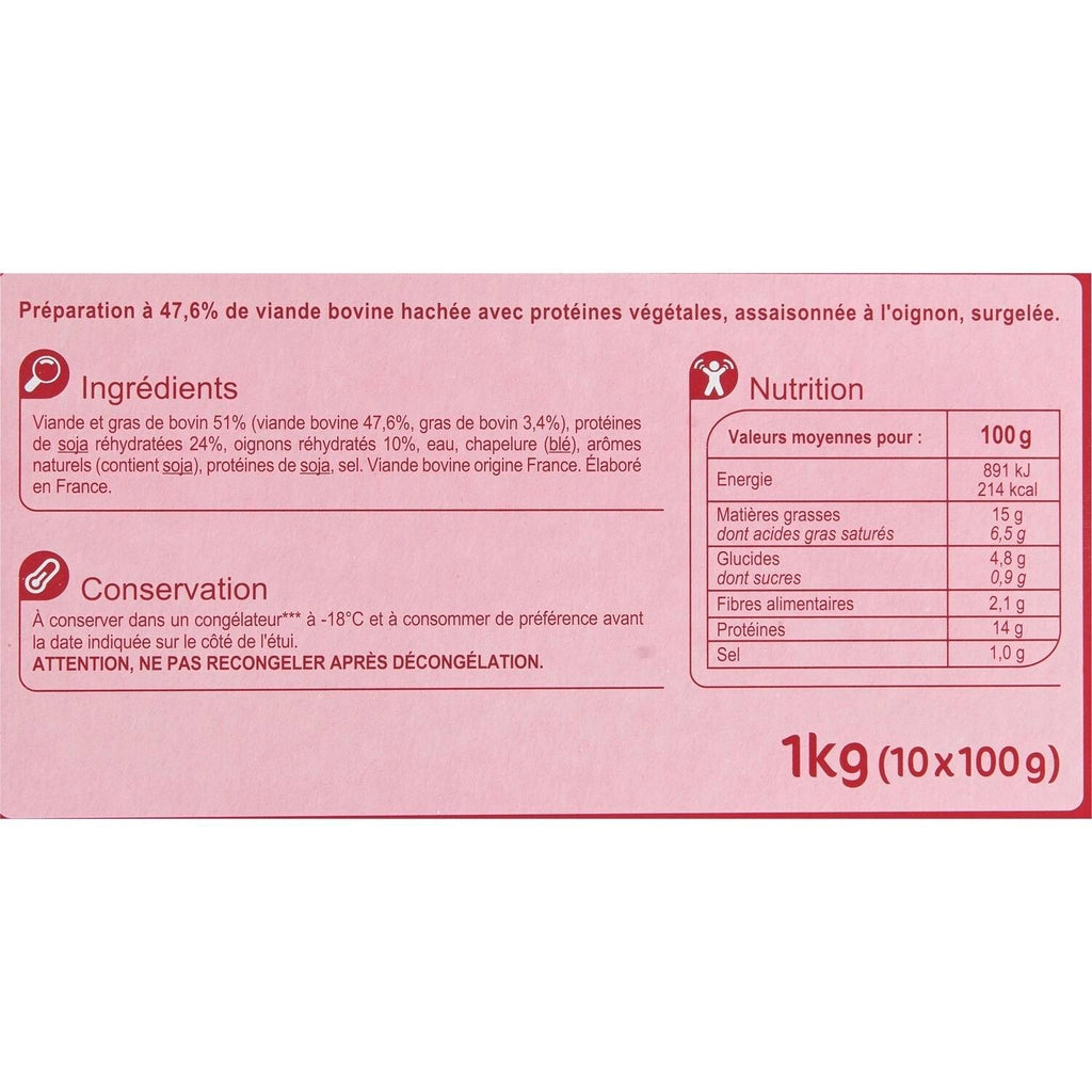 Haché à l'oignon - CARREFOUR CLASSIC - Les 10 hachés de 100 G - Frais 3 semaines et +