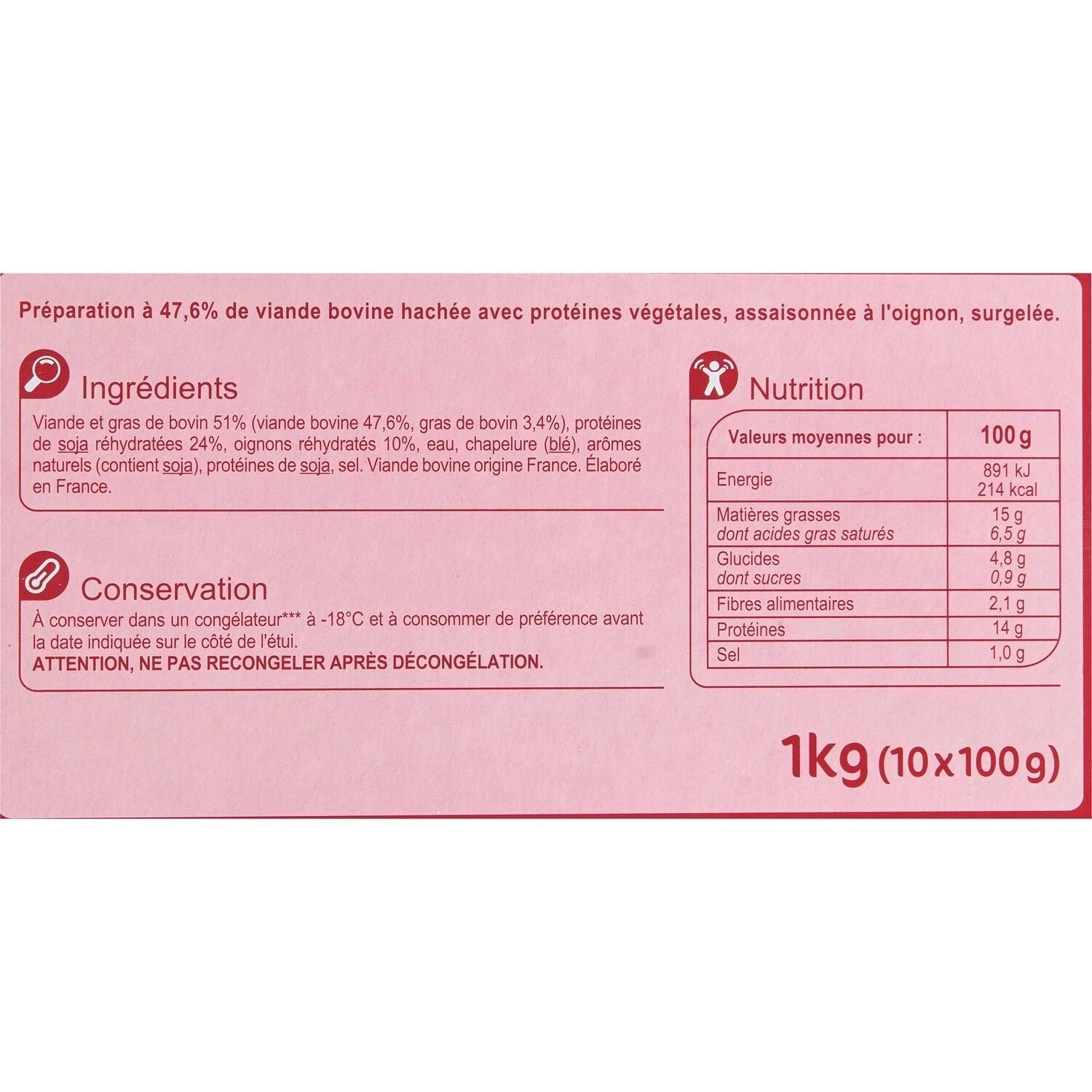Haché à l'oignon - CARREFOUR CLASSIC - Les 10 hachés de 100 G - Frais 3 semaines et +