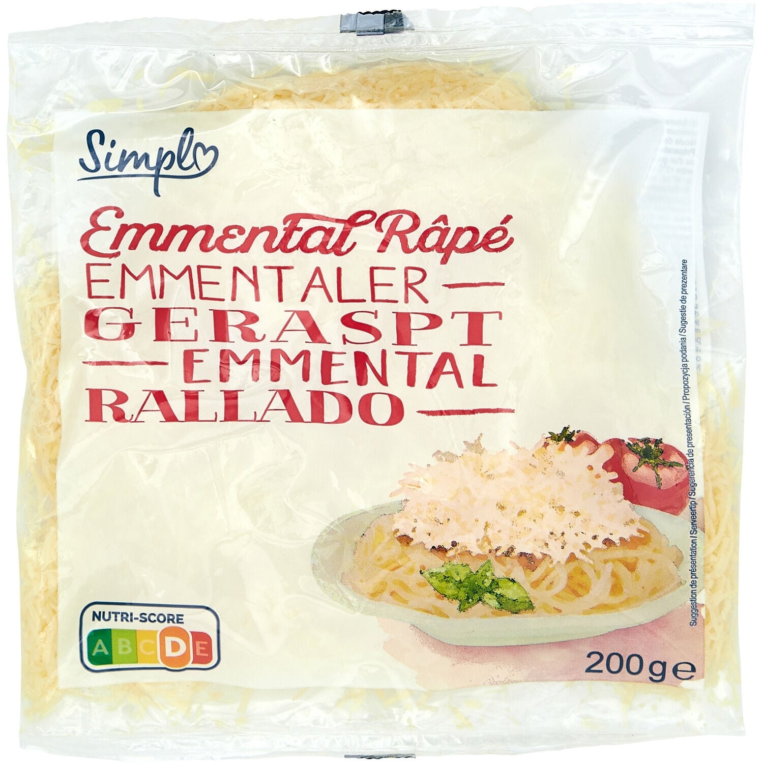 Fromage Râpé Emmental - Simpl - Le sachet de 200 G - Frais 5 jours et +