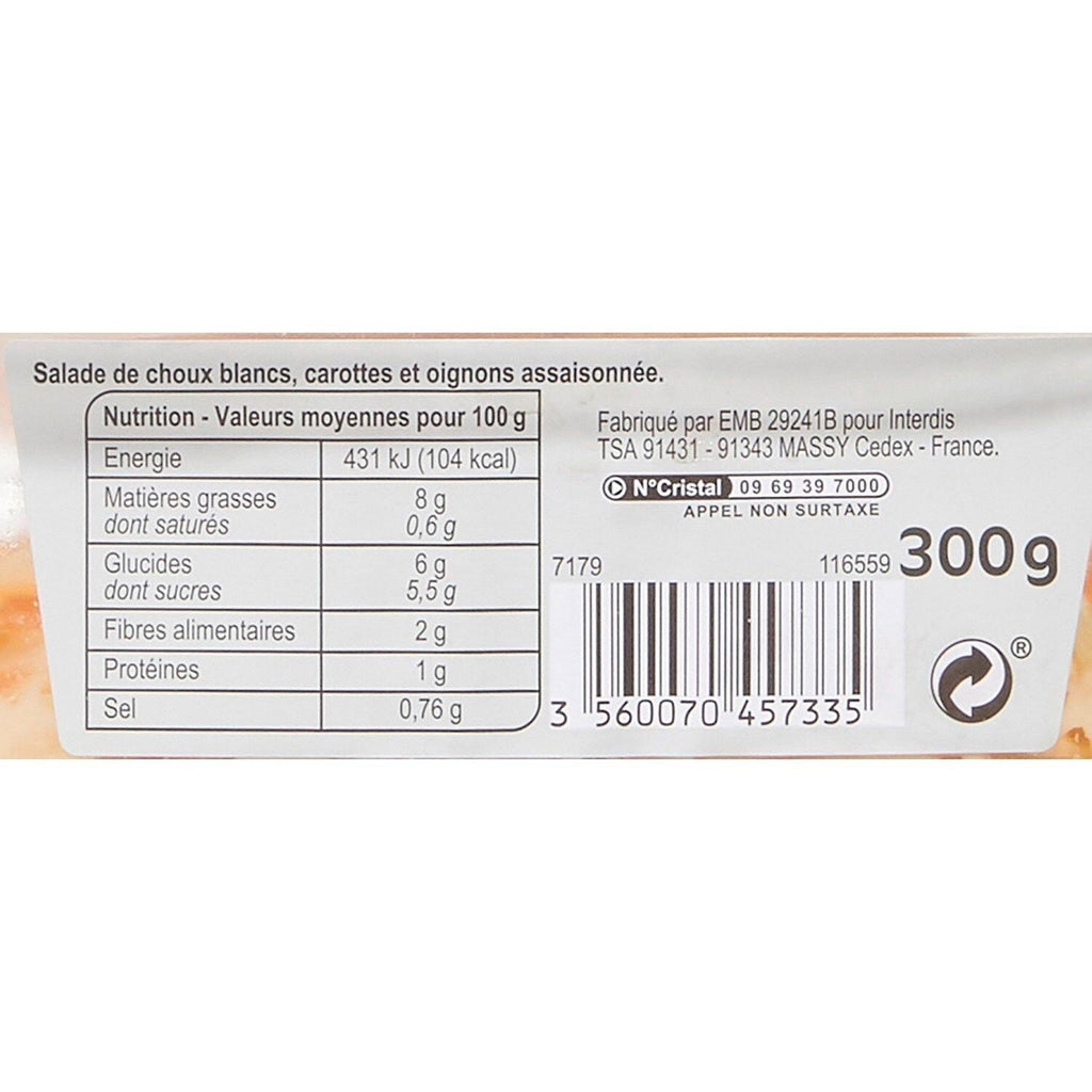Salades crudités Coleslaw - CARREFOUR CLASSIC - La barquette de 300 G