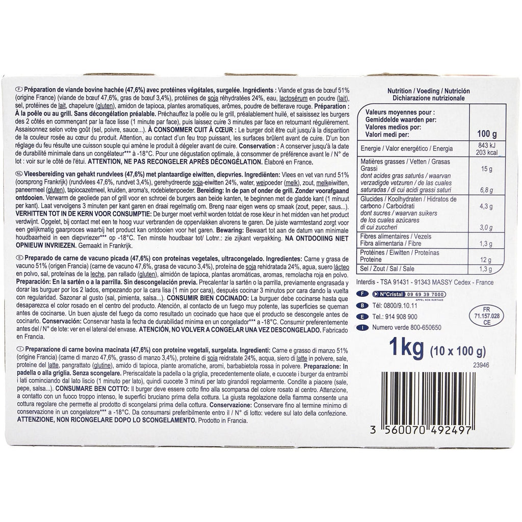 Hachés au bœuf Simple - Les 10 PCS de 100 G - Frais 3 semaines et +