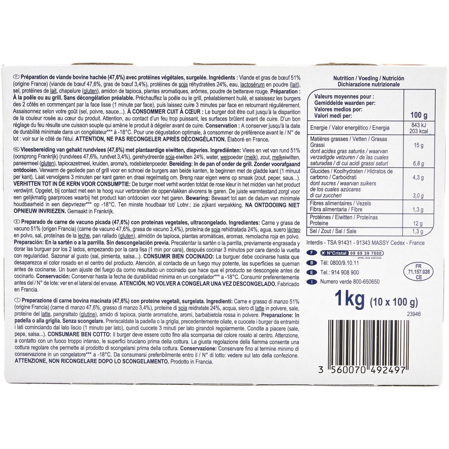Hachés au bœuf Simple - Les 10 PCS de 100 G - Frais 3 semaines et +