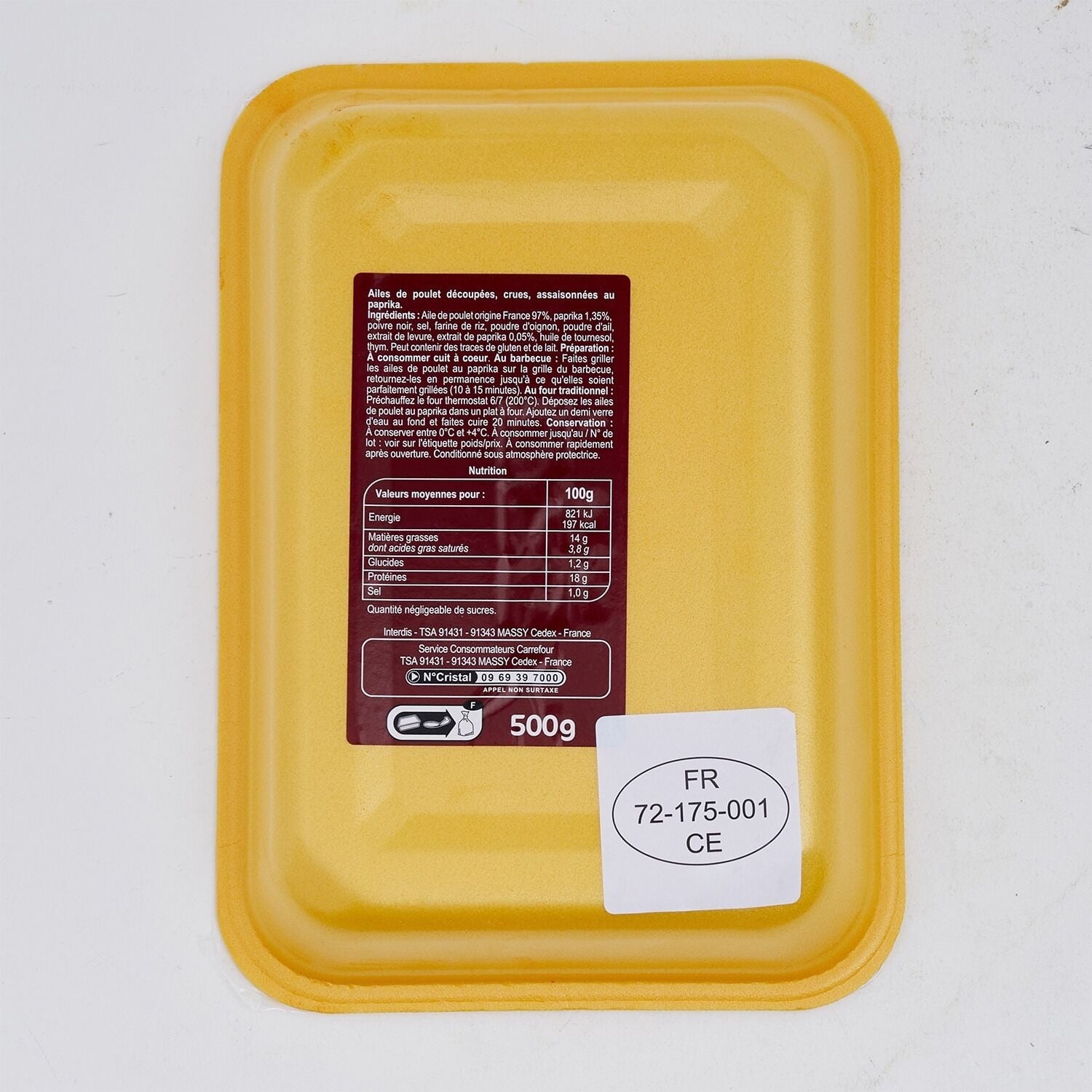 Ailes de Poulet au Paprika - CARREFOUR SENSATION - La barquette de 500 G - Frais 2 jours et +