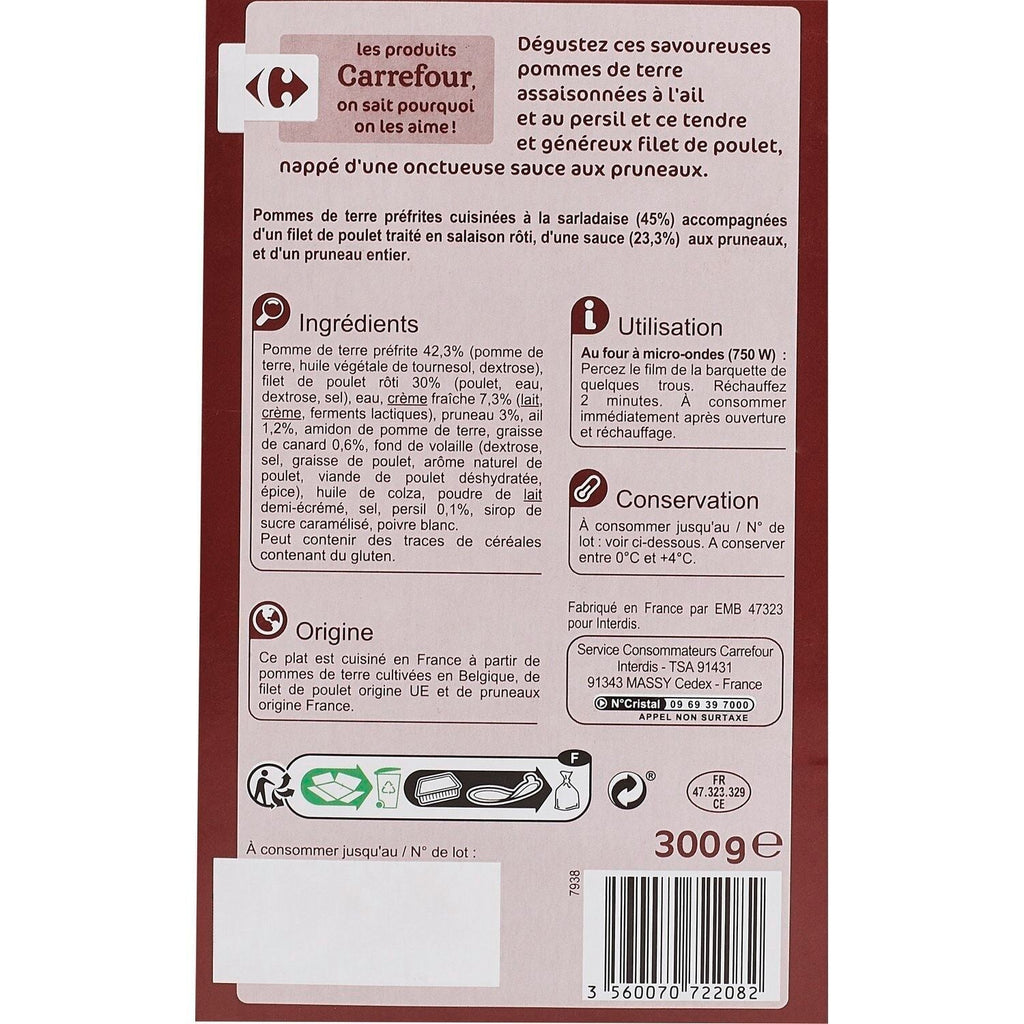 Plat cuisiné poulet pommes de terre - CARREFOUR EXTRA - La barquette de 300 G - Frais 2 jours et +