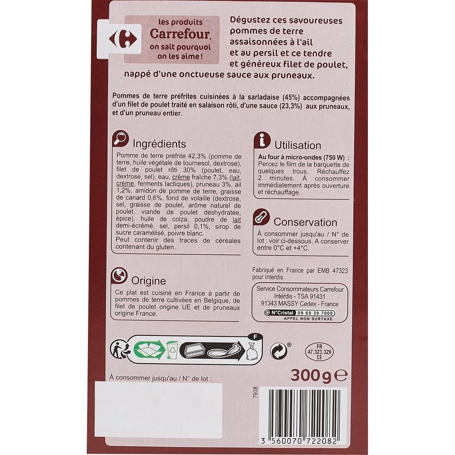 Plat cuisiné poulet pommes de terre - CARREFOUR EXTRA - La barquette de 300 G - Frais 2 jours et +