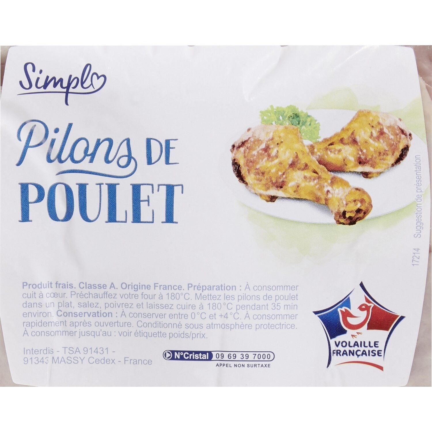 Pilons de Poulet Petit Prix - SIMPL - La barquette de 1 KG - Frais 2 jours et +