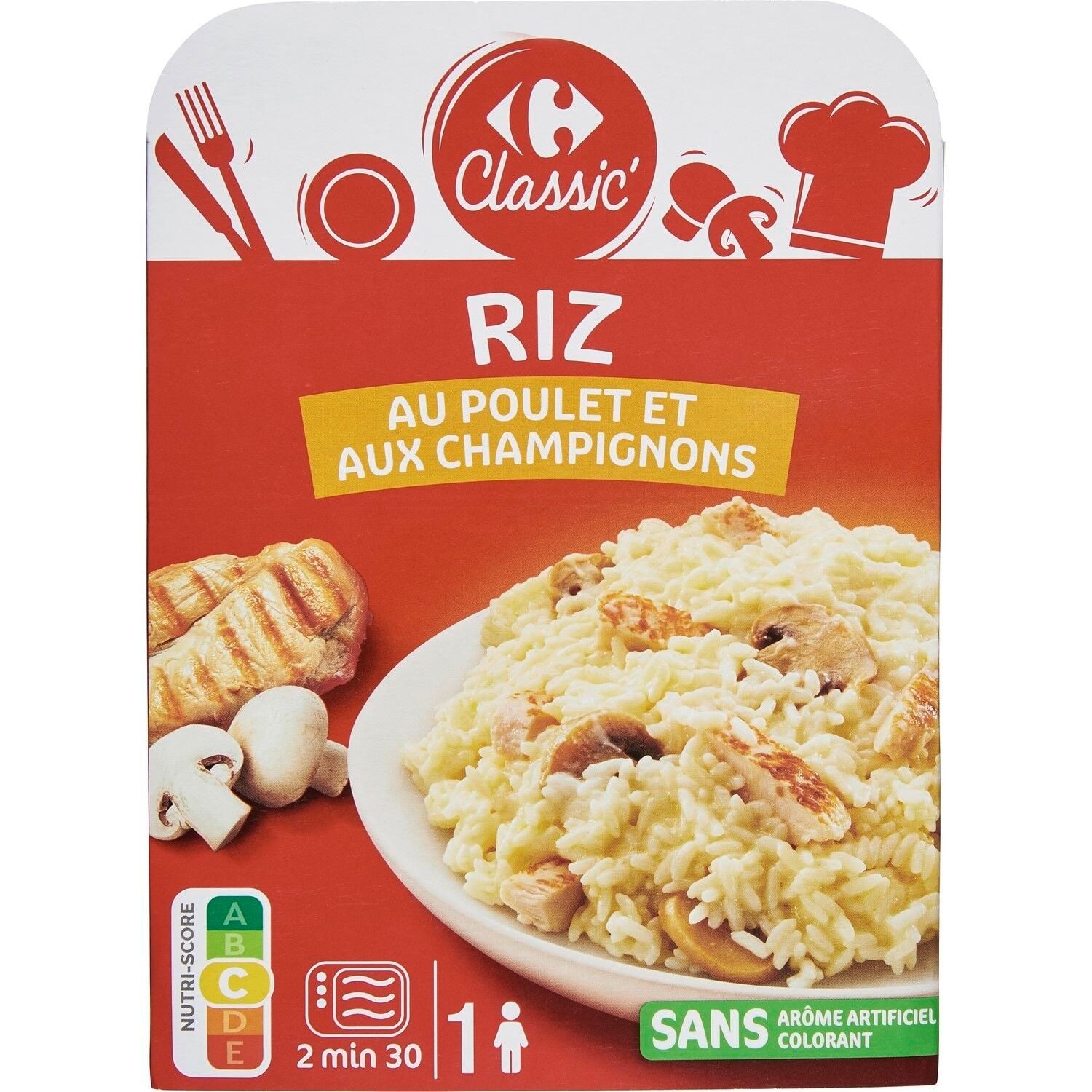 Plat cuisiné riz poulet champignons - CARREFOUR CLASSIC - La barquette de 300 G - Frais 2 jours et +