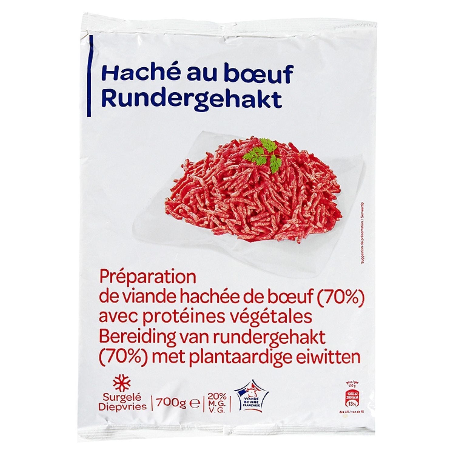 Haché au bœuf 20% MG - Le sachet de 700 G - Frais 3 semaines et +