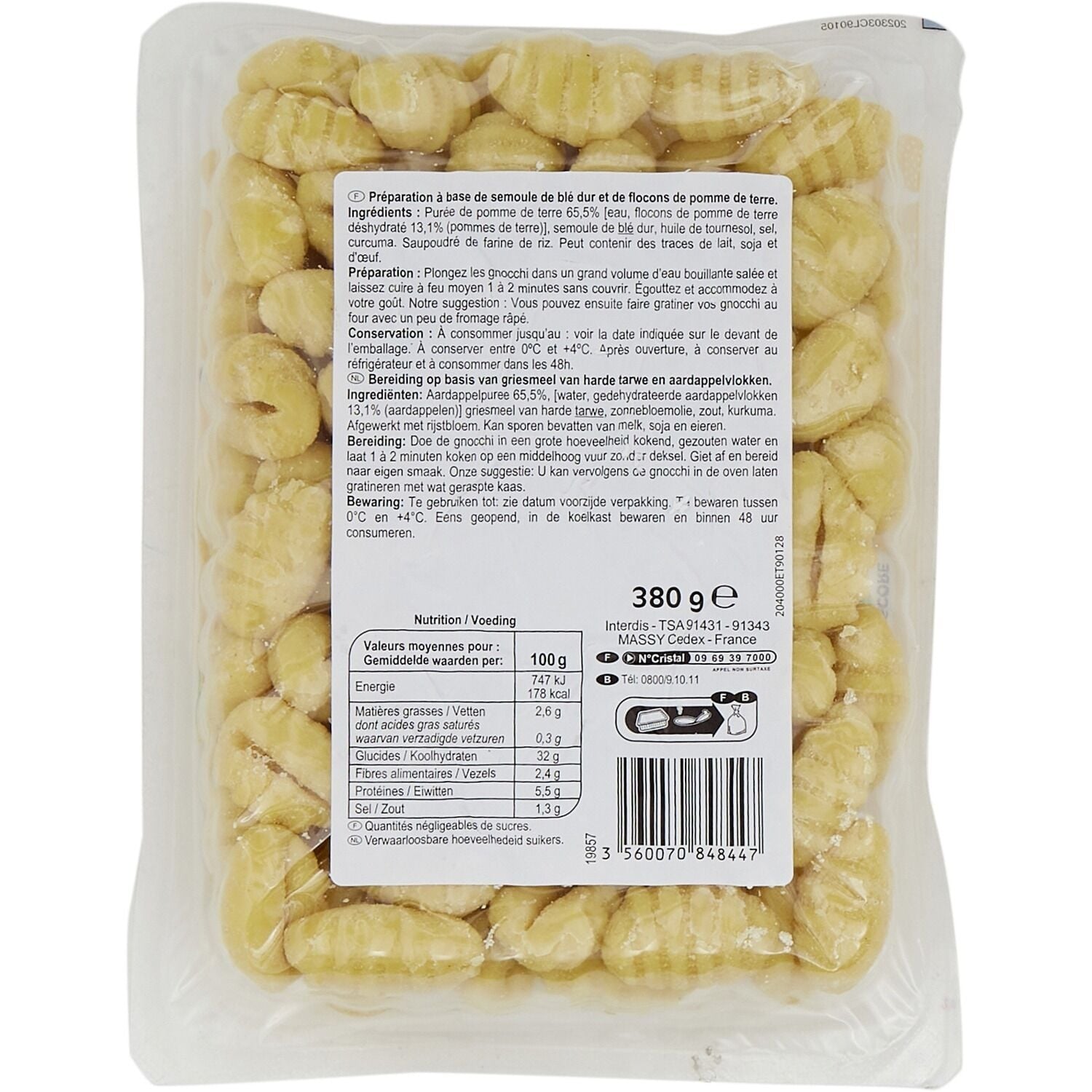 Gnocchi nature nature - CARREFOUR CLASSIC - La barquette de 380 G -  Frais 2 jours et +