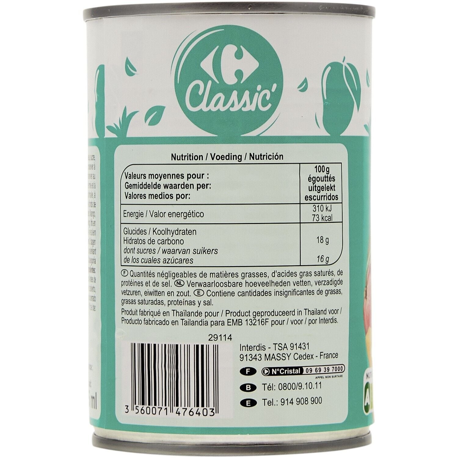 Fruits au Sirop Mangue en Tranches - CARREFOUR CLASSIC - La boite de 235 G