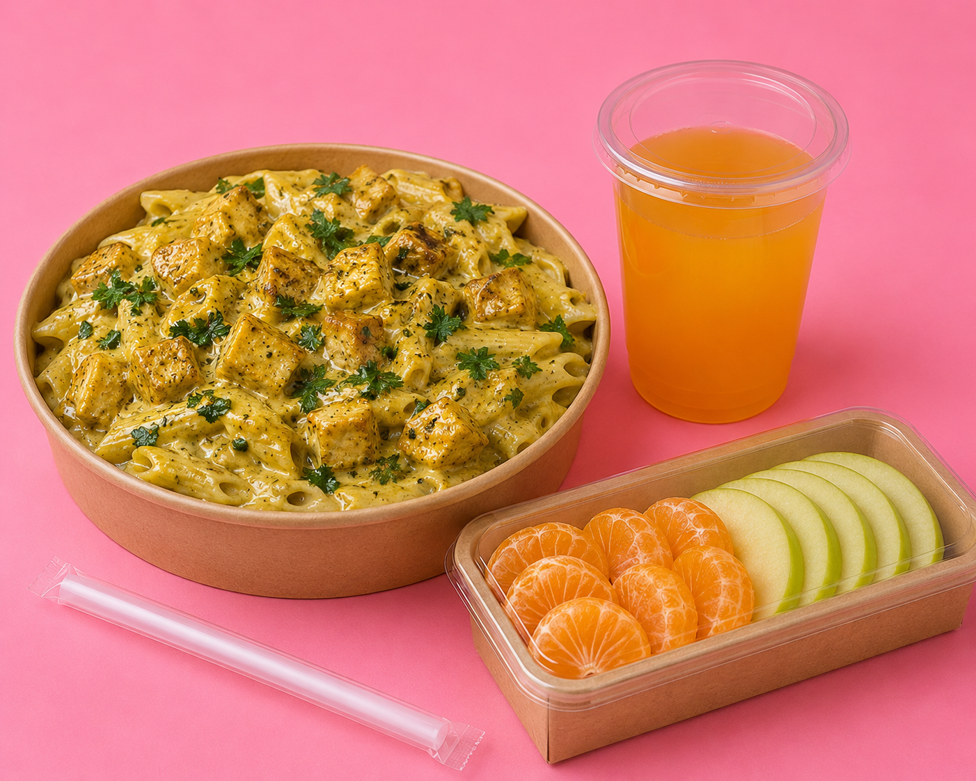 Penne escalopes curry